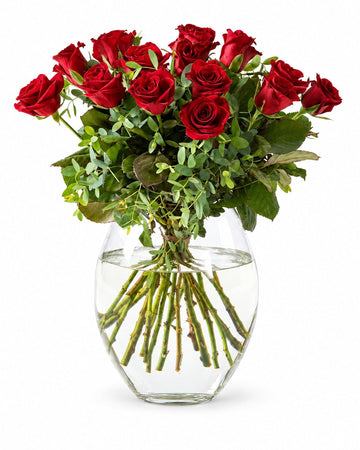 Red rose bouquet with green delivered in Oslo and across Norway by a local florist