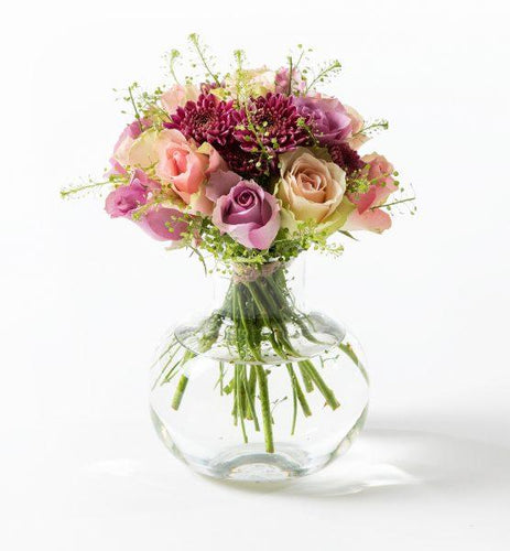 Pink roses bouquet in purple - abcFlora.com